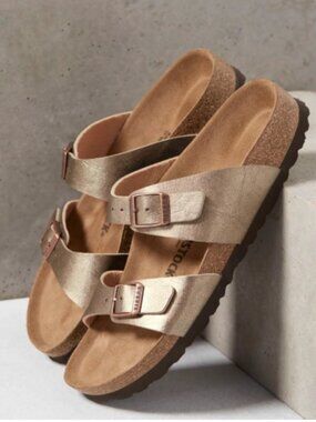 New Birkenstock Sydney Graceful Taupe Birko-Flor Soft Footbed Sandals